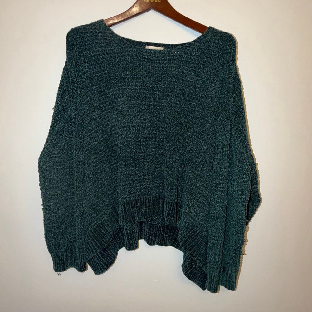 Altar'd State Teal Chenille Sweater M Oversized Cropped Boxy Knit Anthro Style - Picture 2 of 9